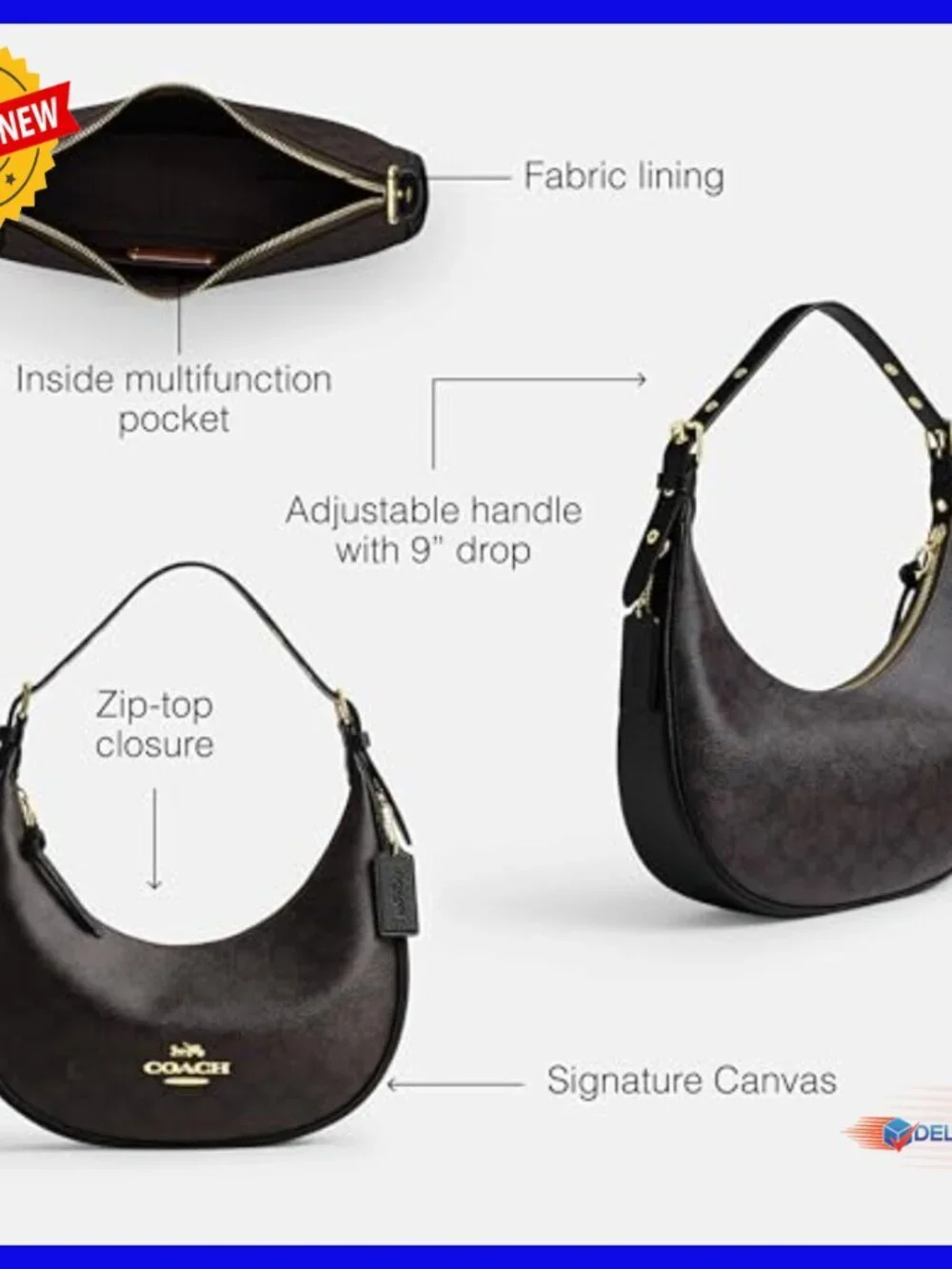 Leather Hobo Shoulder Bag with Adjustable Handle and Zip Closure